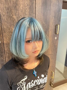 アジールヘア 池袋東口店(agir hair) 水色/ターコイズブルー/ブルー/レイヤーウルフ/デザインカラー