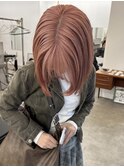 ブリーチありピンクベージュ×ボブ