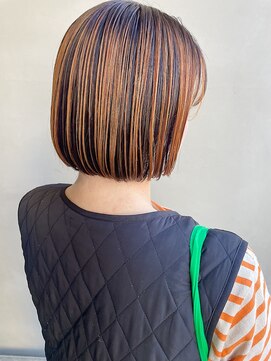 ヘアー アイス 御器所本店(HAIR ICI) 20代30代大人可愛い切りっぱなしボブ×オレンジブラウン