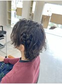 編み込み×ウルフパーマ