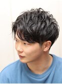 【ヨシザワ人形町】黒髪アップバングツーブロックメンズパーマ