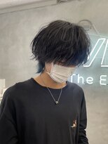 ファイブバイジエクト 堀江(FIVE by The Ect) メンズウルフ　ウルフカット　襟足カラー　ブルーカラー　