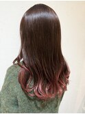 ロングヘアチェリーピンクグラデーション