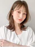 斜めバングピンクベージュモテ髪シースルーバング#240g0410