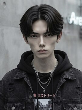 メンズサロン サンド 横浜(Men's salon sand) 黒髪センターパートマッシュ