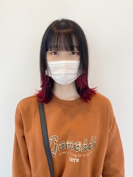 ギグスダブル 栄店(gigs double) ストレートミディ/裾カラー★レッド