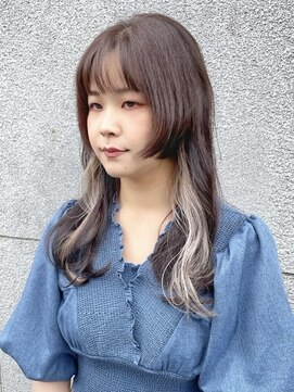 姫カット インナーカラー 韓国風 