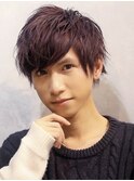 パープルナチュラルツーブロック刈り上げ学生ホストパーマ