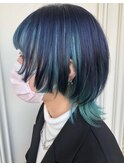 ハイトーン/寒色系カラー/ネイビーブルー/ウルフカット