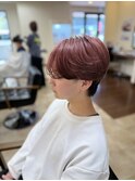 ピンクブラウン×センターパート