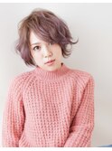 ラベンダーアッシュ　ウェーブショートボブ