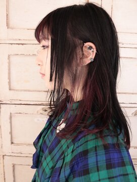 ロリム(RorriM) セミロング インナーカラー ピンクボルドー ダブルカラー