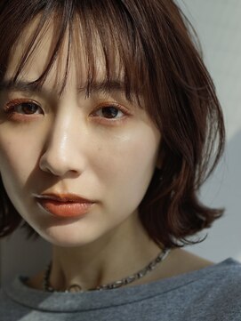 エインアンリー 表参道(AIN.ANLY.) 小顔カットの耳かけボブルフ☆ハイライトカラーピンクベージュ