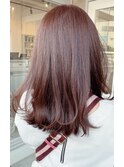 小顔大人可愛い秋冬外ハネピンクブラウンミディ20代30代40代