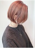 大人センターパートハンサムショートボブピンクカラー