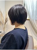 黒髪ボブショートぱっつん前髪シースルーバング前下がり髪質改善