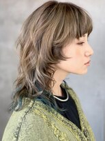 トゥコ(tuco)&nbsp;ロングウルフ.ミディアムウルフ レイヤー グレージュ ブルー