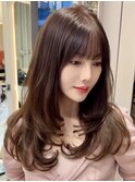 20代30代40代大人上品フェミニンロングレイヤー艶髪ブラウン