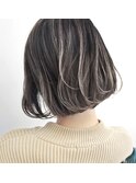 外国人風ボブ ハイライトバレイヤージュグラデ グレージュ