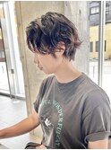 センターパートショート/くせ毛風パーマ