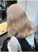 2874ミルクティーブロンドハイトーンカラー波巻きスローカラー