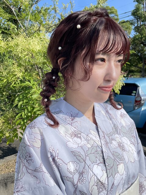 ☆浴衣ヘアアレンジ、ツイン編みおろし、玉ねぎヘア☆