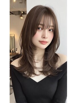 レス(Les.) ミディアムレイヤーバタフライカットハッシュカットダークグレー