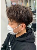 ダークアッシュニュアンスパーマ韓国マッシュベリーショート