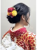 訪問着　ヘアセット　セミロング　和髪　まとめ髪　礼装　大阪　