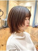 顔周りウルフ 顔まわりレイヤー似合わせカット まろやかブラウン