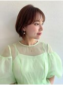 ミニボブ/外ハネ/ベージュカラー/透明感カラー/丸みボブ
