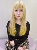 《袴田》イエローデザイン/レイヤーカット/ホワイトベージュ
