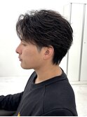 センターパート　フェザーパーマ　刈り上げ　ウルフ　ショート