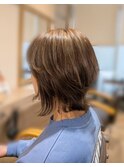 髪質改善ショート外ハネボブ夏スタイル/ブリーチなしカラー４0代