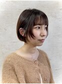 ショートボブ小顔カットエモージュ艶髪ブラウン