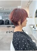 ◇ショートボブホワイトグレージュミニウルフチェリーブラウン