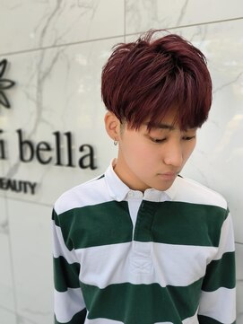 カペリベラ Capelli bella 枚方店 メンズマッシュ、ダブルカラー、チェリーレッド