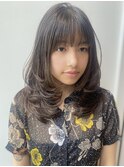 ミディアムレイヤーカット顔まわり前髪カットトリートメント