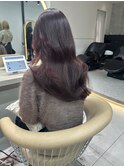 ★丸型逆三角ホワイトグレージュデジタルパーマチェリーブラウン