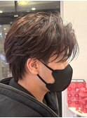 韓国マッシュフェザーパーマニュアンスパーマセンターパート黒髪
