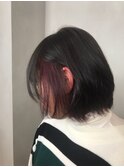インナーカラー ボブ ピンク 黒髪 赤