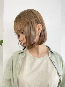 サンク 原宿 表参道(cinq) ショコラベージュピンクベージュ切りっぱなし小顔ボブ濡れ髪20代