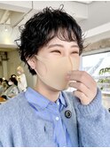 大人かわいい黒髪パーママッシュショートパーマボブ黒髪ショート