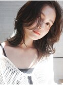 ミディアム黒髪グレーベージュアッシュブラウン前髪パーマ4