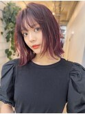 ピンクレッド　ケアブリーチ　外ハネボブ　ルーツカラー　透明感