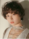 クシュっと可愛いフレンチショート/パーマ/透明感/ツヤ/春カラー