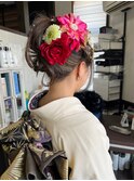 ヘアセット 華やかふんわりポニーテール 成人式着物着付け
