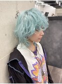ウルフカット/ハイトーンカラー/パステルブルー/ウルフヘア