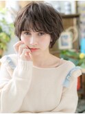 グレージュカラーくせ毛風小顔ボブショートh3川口20代30代40代