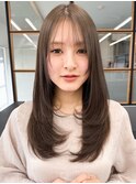 韓国風レイヤー大人ロングストレートワンカールベージュカラー